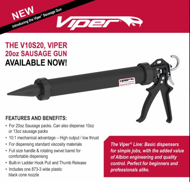 Caulk Gun 10:1 Ratio Sausage "VIPER" Gun by Albion